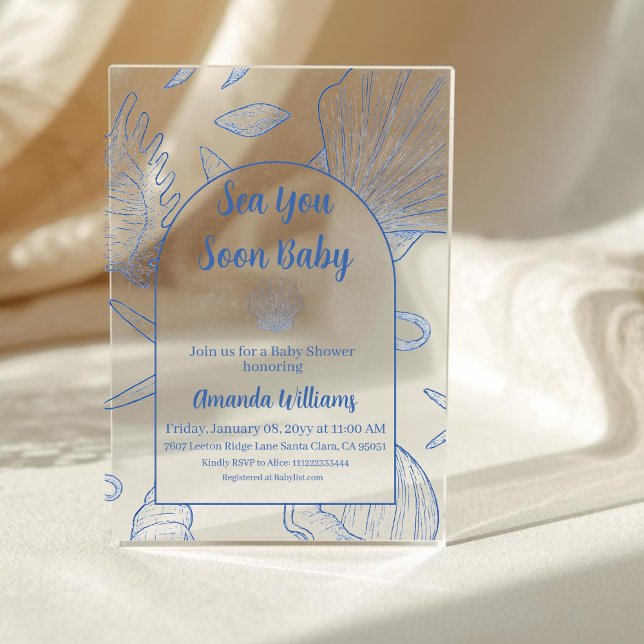 Under The Sea You Soon Blue Boy Baby Shower Acrylic Invitations (Creator Uploaded)