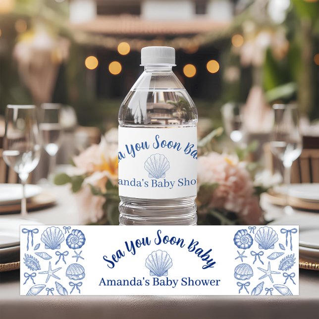 Under The Sea You Soon Blue Boy Baby Shower Water Bottle Label (Creator Uploaded)