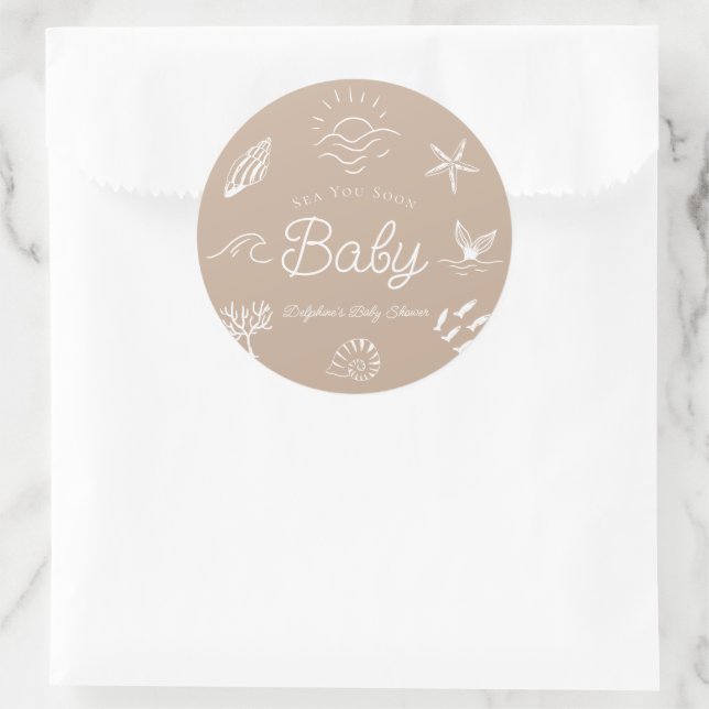 Under the Sea You Soon Brown Baby Shower Classic Round Sticker (Bag)