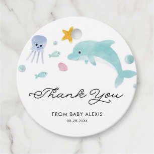 Under the Seas Dolphin Baby Shower Thank You Favour Tags