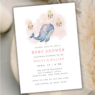 Under The See Sweet Whale Floral Baby Shower Invitation