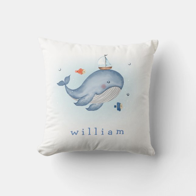 Under The See Whale Boat Boy Nursery  Cushion (Front)