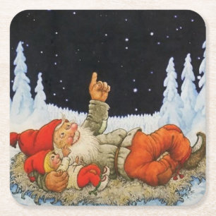 “Under the Stars” Gnomes by Jenny Nystrom Square Paper Coaster
