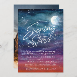 Under the stars moon evening wedding photo invitation