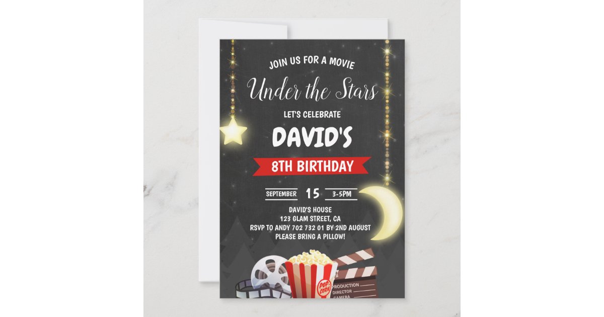 Under the Stars Movie Night Boy Birthday Party Invitation | Zazzle