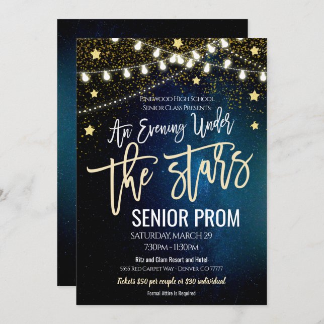 Under the Stars Prom High School Dance Invitation (Front/Back)