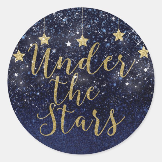Under The Stars Starry Night Gold Blue Party Favou Classic Round Sticker (Front)