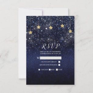Under The Stars Starry Night Gold Blue Party RSVP Card