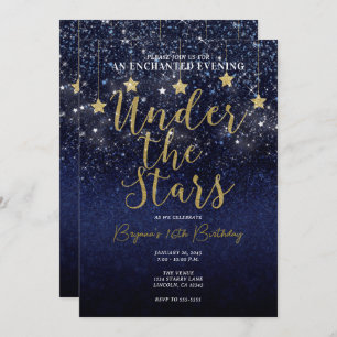 Under The Stars Starry Night Gold Blue Prom Party Invitation