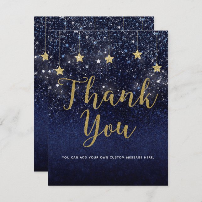 Under The Stars Starry Night Gold Blue Thank You Invitation (Front/Back)
