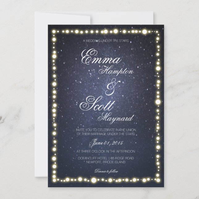 Under the stars string light glow wedding invites (Front)