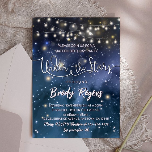 Under the Stars String Lights 16th Birthday Invitation (Creator Uploaded)