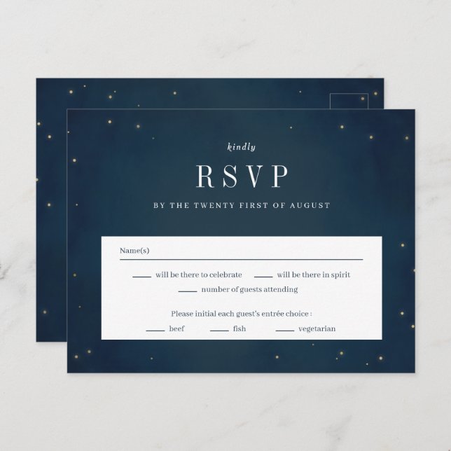 Under The Stars Wedding RSVP Reply Response Card (Front/Back)
