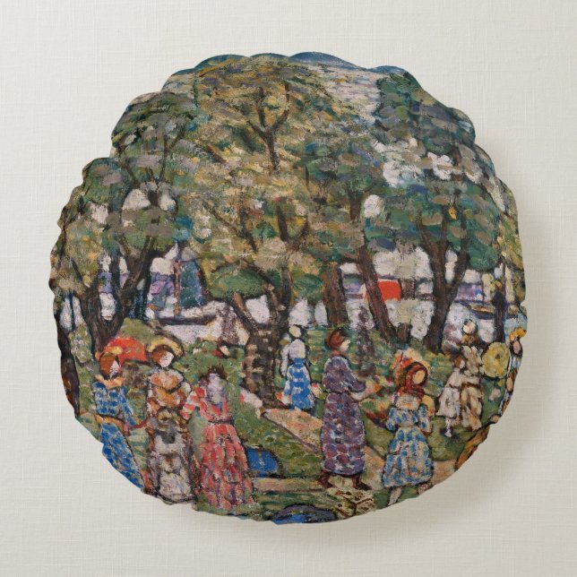 Under the Trees by Maurice Prendergast, Fine Art Round Cushion (Front)