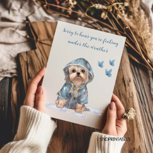 Under the Weather with Cute Yorkie Blue Watercolor Card