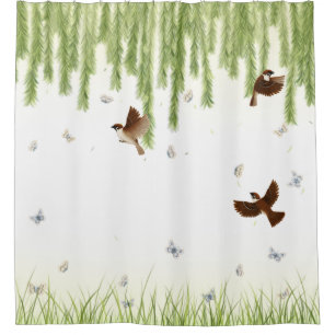 Under the Weeping Willow Birds & Butterflies Showe Shower Curtain