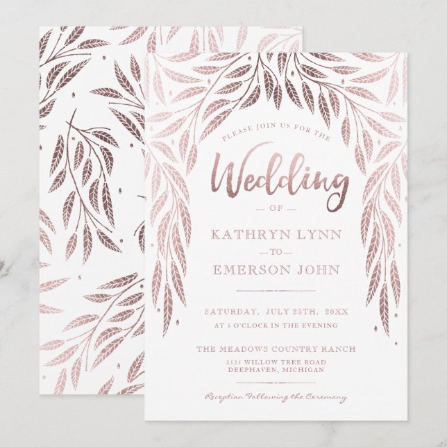 Under the Willows Wedding Invitation Rose Gold (Front/Back)