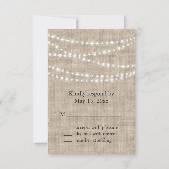 Under Twinkle Lights on Burlap RSVP Invitation (Front)