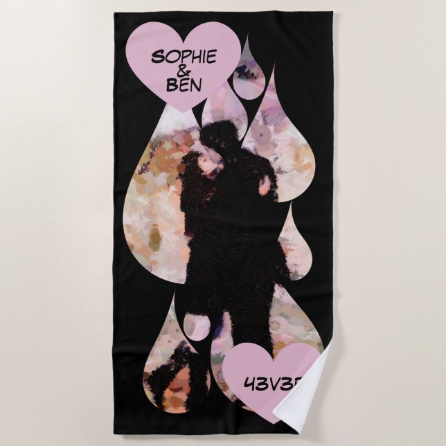 Under Umbrella: Romantic Couple Kissing in Rain Beach Towel (Front)