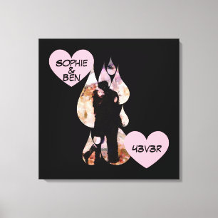 Under Umbrella: Romantic Couple Kissing in Rain Canvas Print