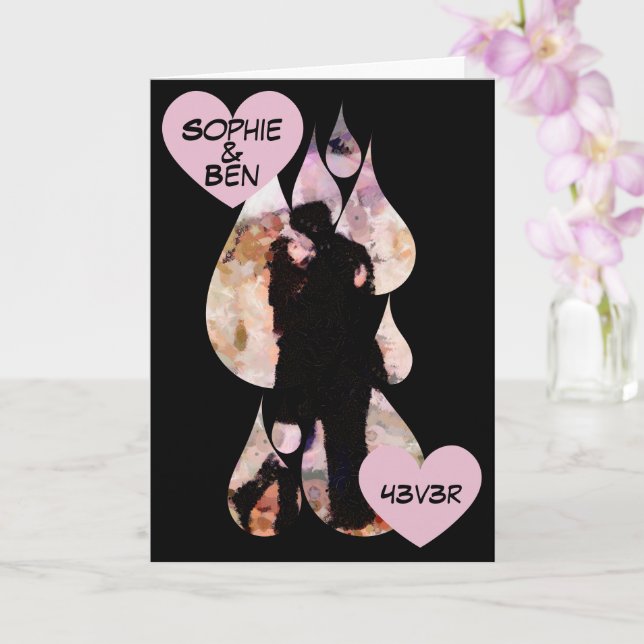 Under Umbrella: Romantic Couple Kissing in Rain Card (Orchid)