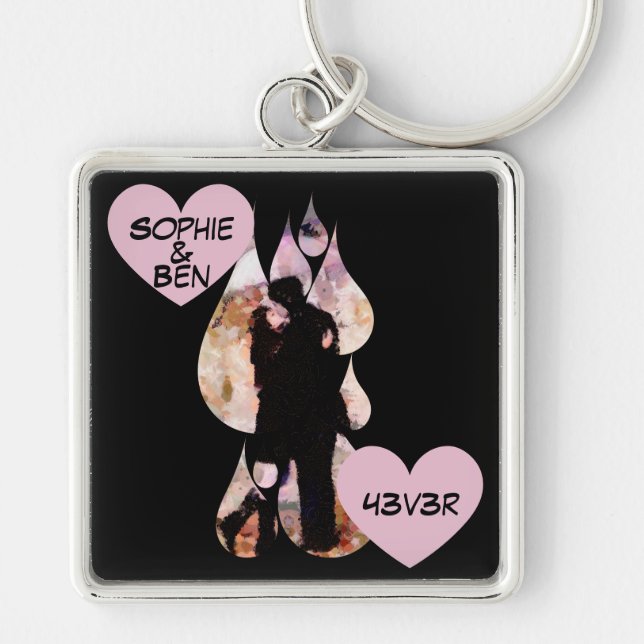 Under Umbrella: Romantic Couple Kissing in Rain Key Ring (Front)