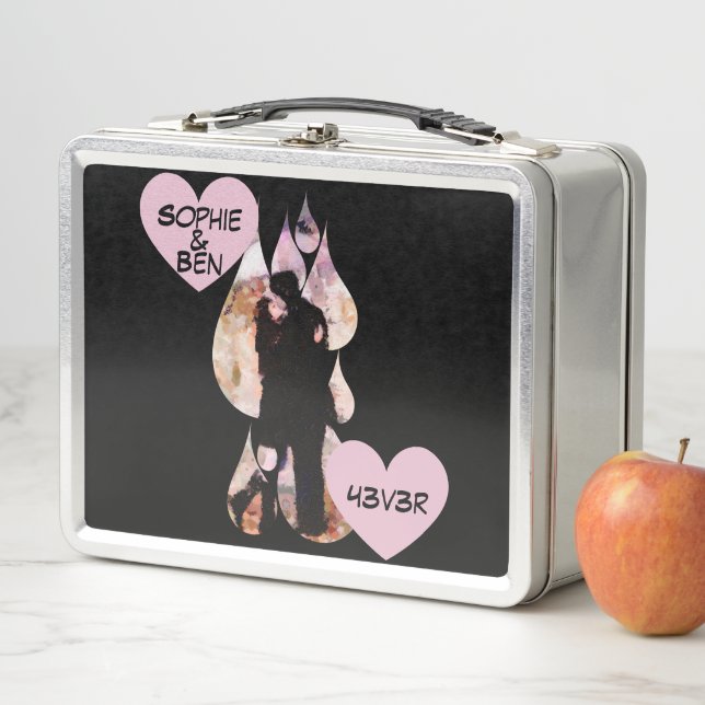 Under Umbrella: Romantic Couple Kissing in Rain Metal Lunch Box (In Situ)