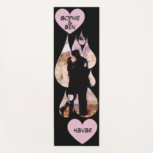 Under Umbrella: Romantic Couple Kissing in Rain Yoga Mat (Front)