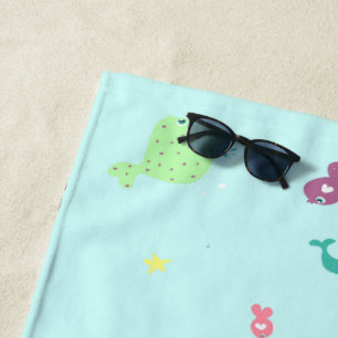 Under water creatures pattern blue beach towel
