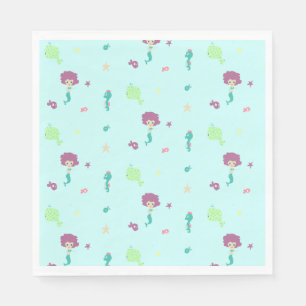 Under water creatures pattern blue napkin