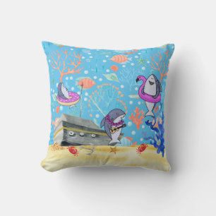 Under Water Deep  Sea Shark Party Time Kids Cushion