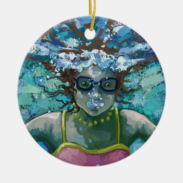 Under Water Swim Ceramic Ornament (Front)