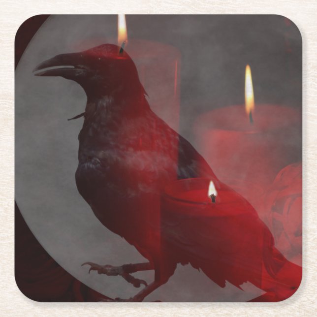 "Under Your Spell in Red" Square Paper Coaster (Front)