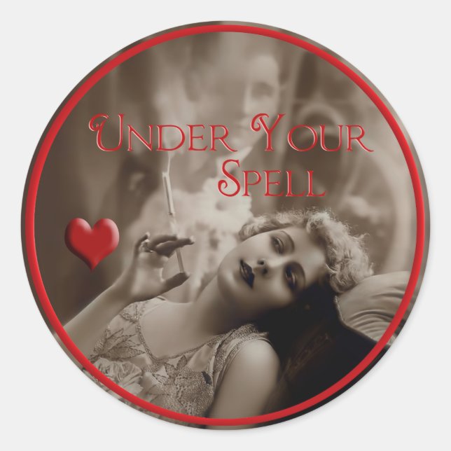 Under Your Spell Vintage Valentine Classic Round Sticker (Front)