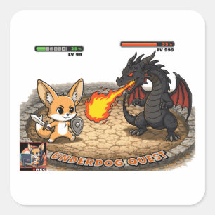 Underdog Quest Fennec Fox RPG Battle Dragon Chibi Square Sticker