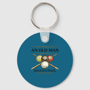 Underestimate an old man shoots pool in seventies key ring