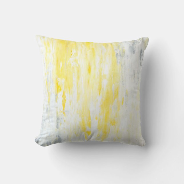 'Underestimated' Grey and Yellow Abstract Art Cushion (Front)