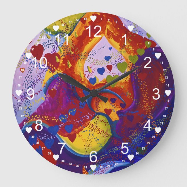Underground – Crimson & Iris Hearts Abstract Large Clock (Front)