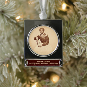 Underground Railroad Abolitionist Harriet Tubman  Silver Plated Banner Ornament