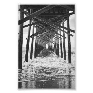 Underneath Ocean Isle Fishing Pier Black White Photo Print