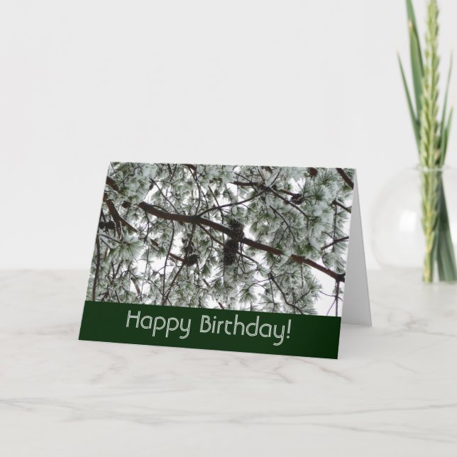 Underneath the Snow Covered Pine Birthday Card (Front)