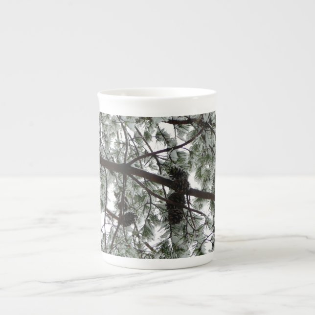 Underneath the Snow Covered Pine Tree Winter Photo Bone China Mug (Front)