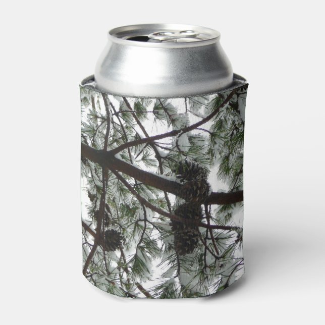 Underneath the Snow Covered Pine Tree Winter Photo Can Cooler (Can Front)