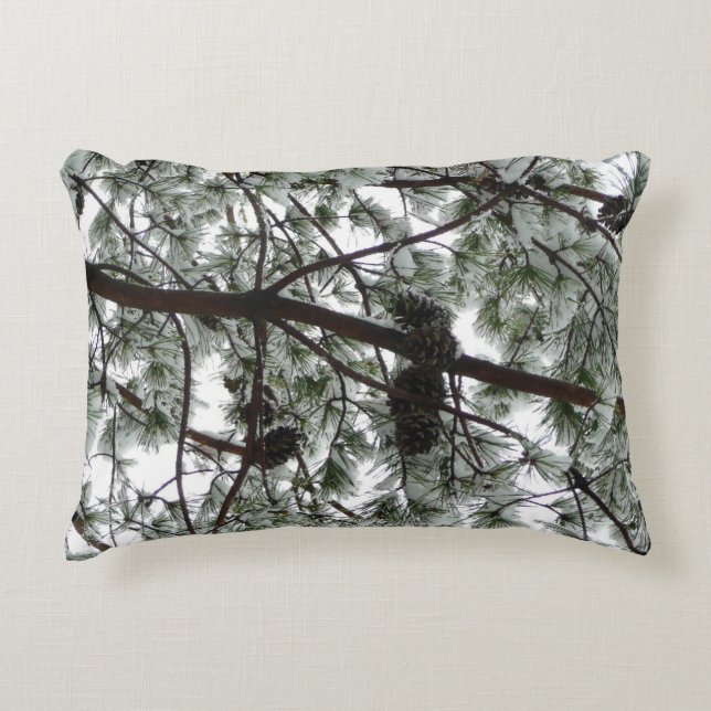 Underneath the Snow Covered Pine Tree Winter Photo Decorative Cushion (Front)