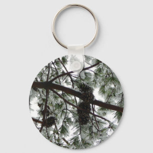 Underneath the Snow Covered Pine Tree Winter Photo Key Ring