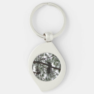 Underneath the Snow Covered Pine Tree Winter Photo Key Ring