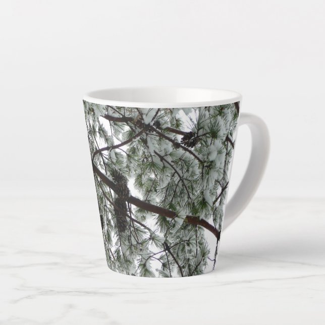 Underneath the Snow Covered Pine Tree Winter Photo Latte Mug (Right Angle)