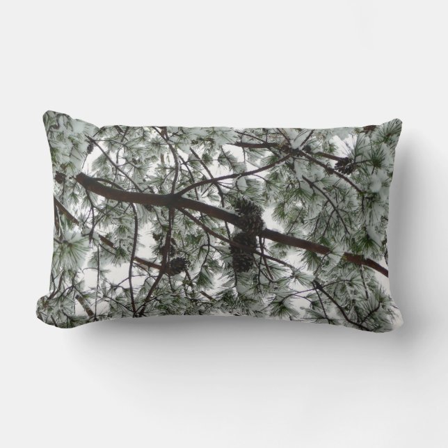 Underneath the Snow Covered Pine Tree Winter Photo Lumbar Cushion (Front)