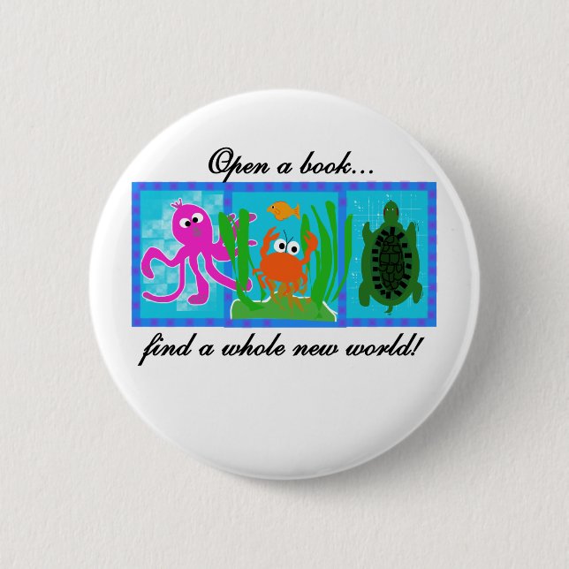 Undersea Adventure Open a Book 6 Cm Round Badge (Front)