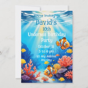 Undersea Aquariums Marine Ocean  Custom Name Age Invitation